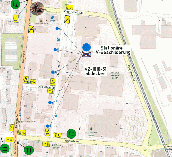 Grafik Umleitung Baumaßnahme Otto-Schott-Straße / Kerkener Straße
