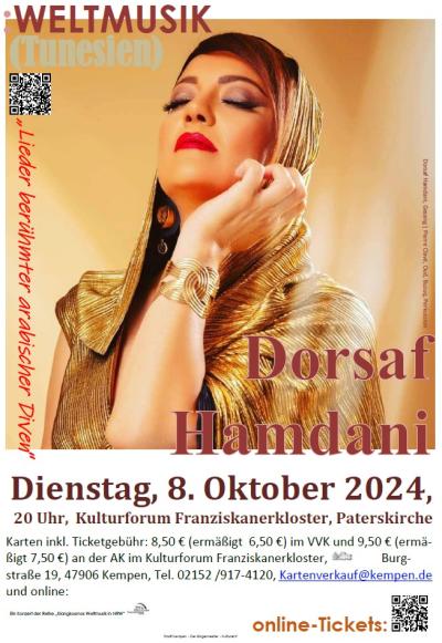 Plakatmotiv Weltmusik Dorsaf Hamdani, (c) Bettina Klapheck, Kulturamt Kempen