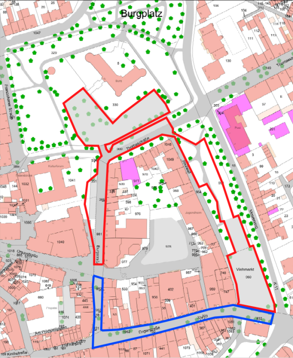 Plan mit eingezeichneter neuer Veranstaltungsfläche für die Sommerkirmes Kempen 2024
