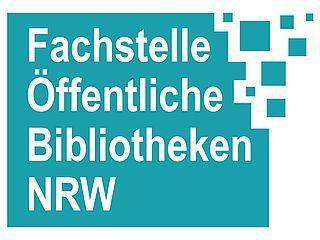 Logo Fachstelle Öffentliche Bibliothek NRW Text: Fachstelle Öffentliche Bibliothek NRW auf farbigen Untergrund