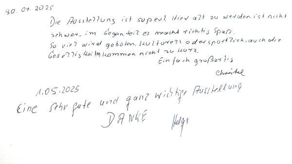 Eintrag in das Gästebuch zur Ausstellung