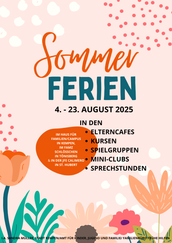 Plakat mit Infos zu den Sommerferien in den Elterncafés
