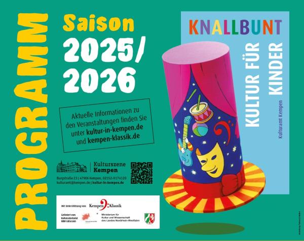 Ausschnitt aus dem Plakat Knallbunt Kultur für Kinder Saison 2025/2026, © Henning Lindecke Ausschnitt aus dem Plakat Knallbunt Kultur für Kinder Saison 2025/2026, © Henning Lindecke